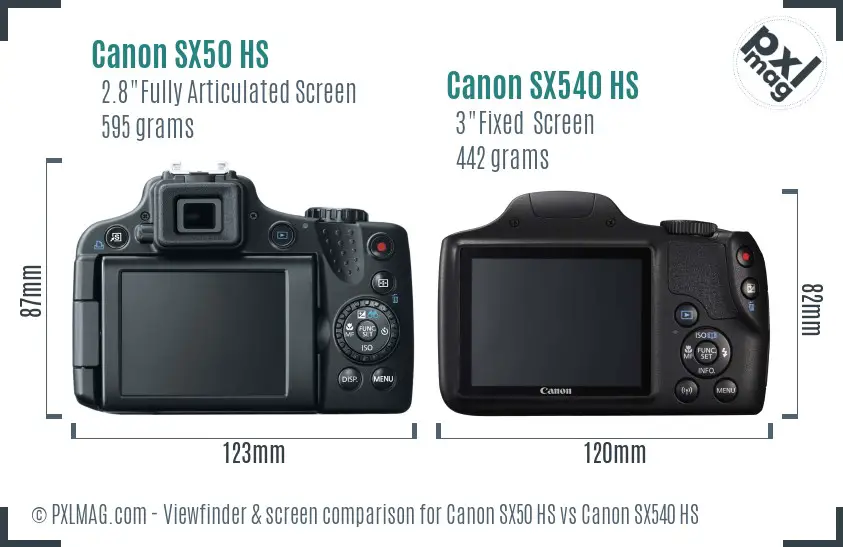 Canon SX50 HS vs Canon SX540 HS Screen and Viewfinder comparison