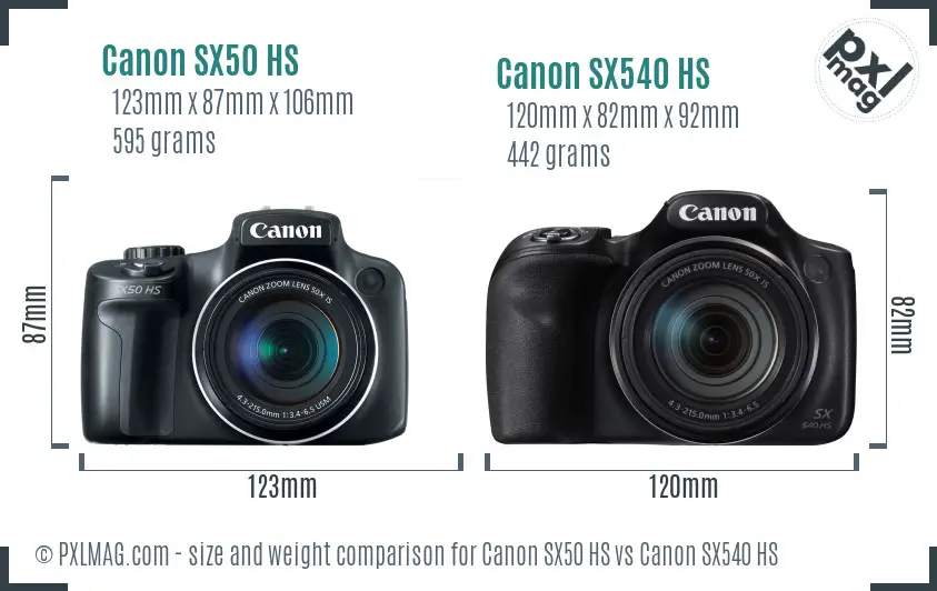 Canon SX50 HS vs Canon SX540 HS size comparison