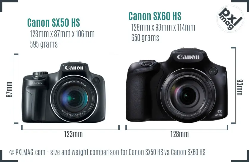 Canon SX50 HS vs Canon SX60 HS size comparison