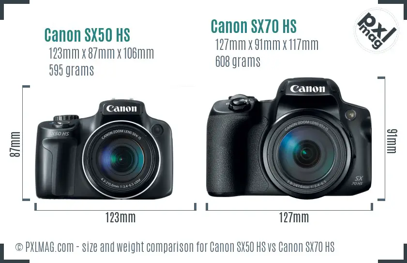 Canon SX50 HS vs Canon SX70 HS size comparison