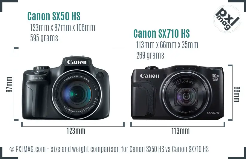 Canon SX50 HS vs Canon SX710 HS size comparison