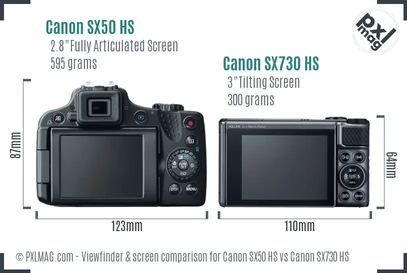 Canon SX50 HS vs Canon SX730 HS Screen and Viewfinder comparison