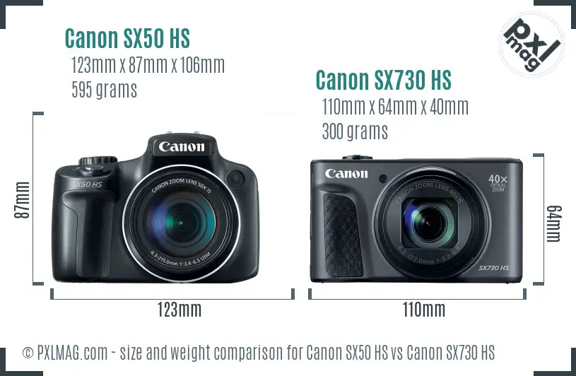 Canon SX50 HS vs Canon SX730 HS size comparison