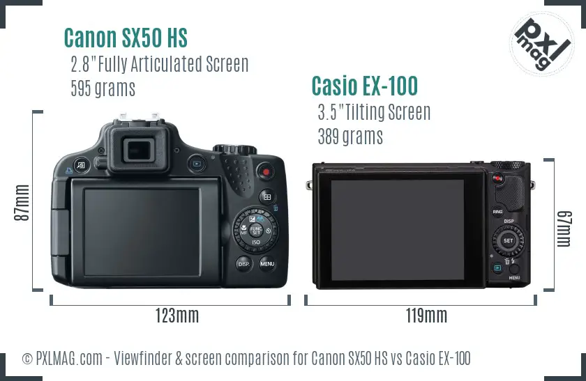 Canon SX50 HS vs Casio EX-100 Screen and Viewfinder comparison Canon SX50 HS vs Casio EX-100 Screen and Viewfinder comparison