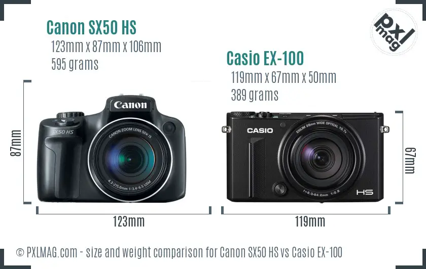 Canon SX50 HS vs Casio EX-100 size comparison Canon SX50 HS vs Casio EX-100 size comparison