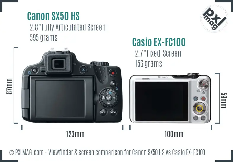 Canon SX50 HS vs Casio EX-FC100 Screen and Viewfinder comparison