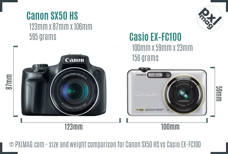 Canon SX50 HS vs Casio EX-FC100 size comparison