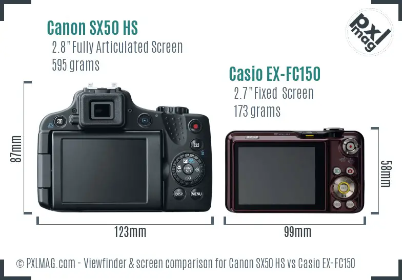 Canon SX50 HS vs Casio EX-FC150 Screen and Viewfinder comparison