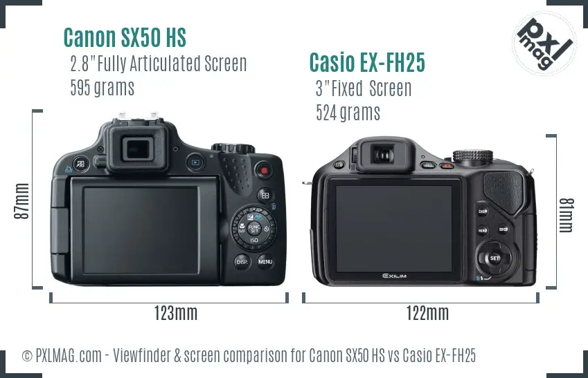 Canon SX50 HS vs Casio EX-FH25 Screen and Viewfinder comparison