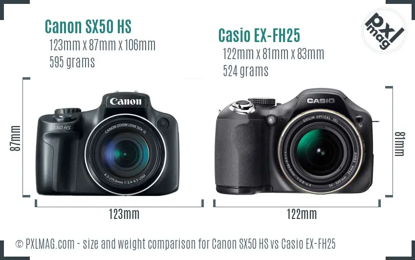Canon SX50 HS vs Casio EX-FH25 size comparison