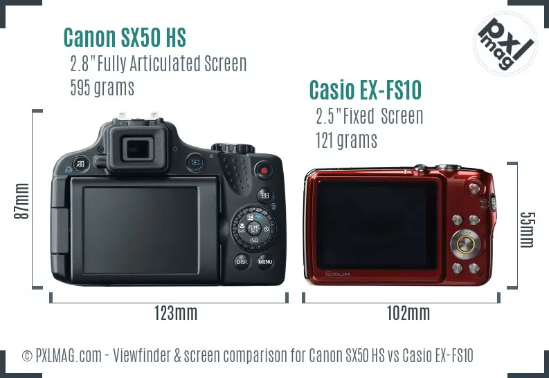 Canon SX50 HS vs Casio EX-FS10 Screen and Viewfinder comparison