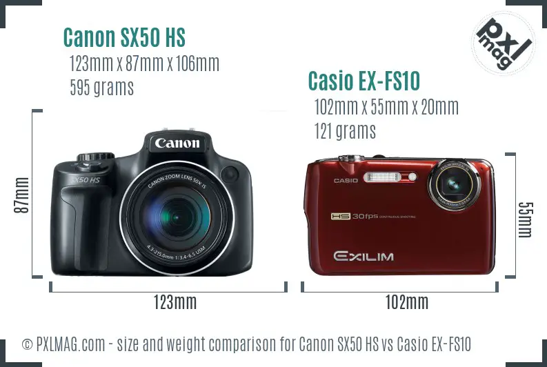 Canon SX50 HS vs Casio EX-FS10 size comparison