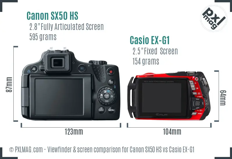 Canon SX50 HS vs Casio EX-G1 Screen and Viewfinder comparison