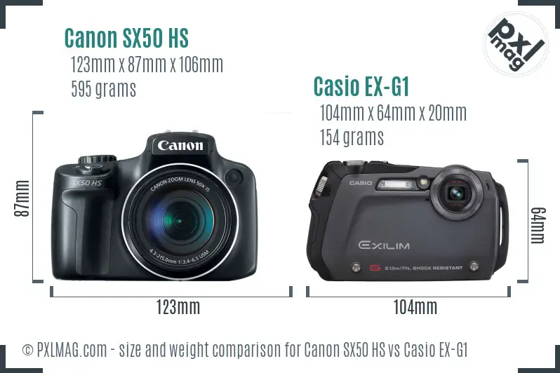 Canon SX50 HS vs Casio EX-G1 size comparison