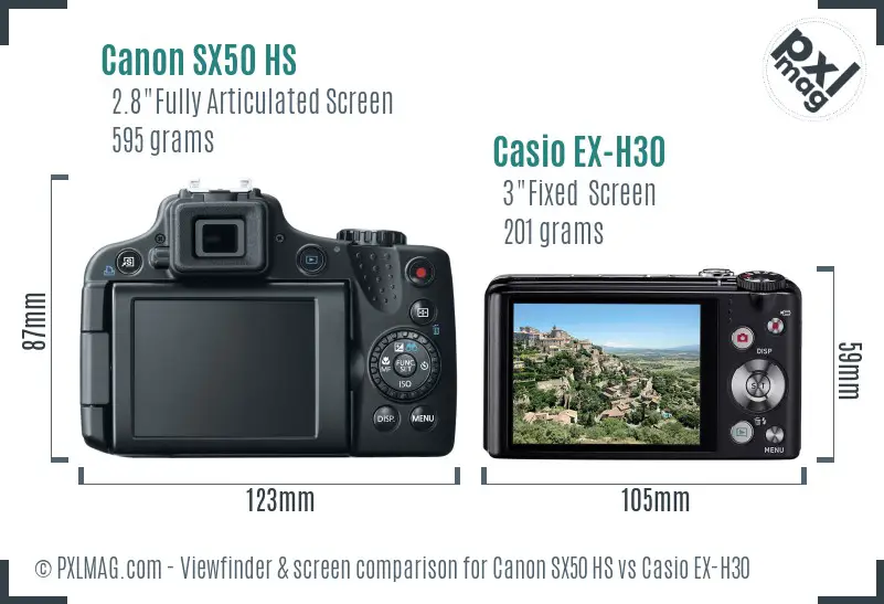 Canon SX50 HS vs Casio EX-H30 Screen and Viewfinder comparison