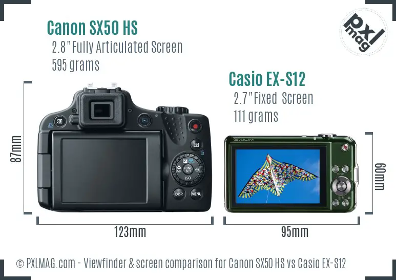 Canon SX50 HS vs Casio EX-S12 Screen and Viewfinder comparison