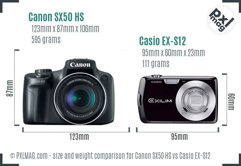 Canon SX50 HS vs Casio EX-S12 size comparison