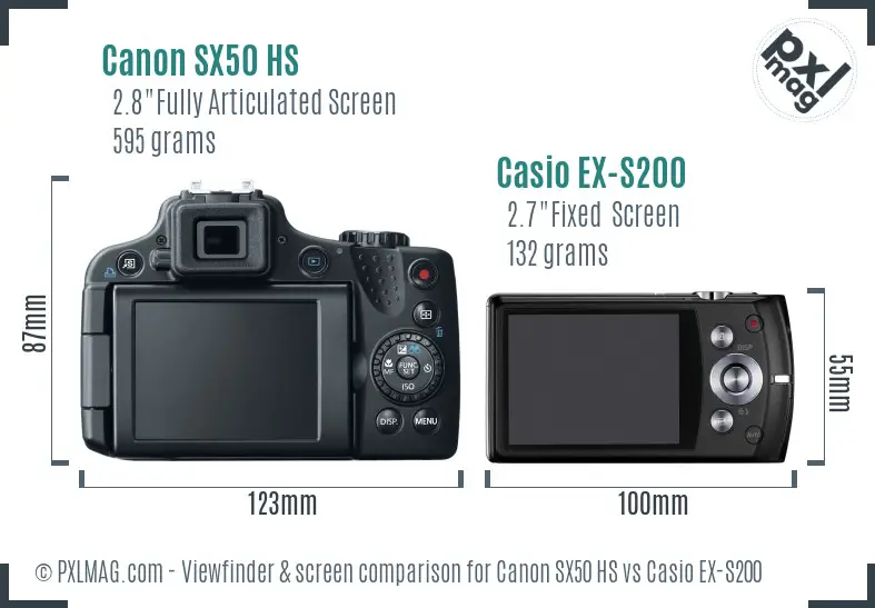 Canon SX50 HS vs Casio EX-S200 Screen and Viewfinder comparison