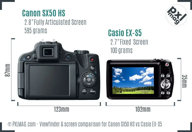 Canon SX50 HS vs Casio EX-S5 Screen and Viewfinder comparison