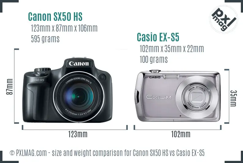 Canon SX50 HS vs Casio EX-S5 size comparison