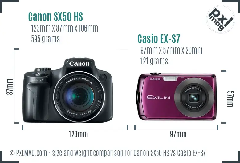 Canon SX50 HS vs Casio EX-S7 size comparison