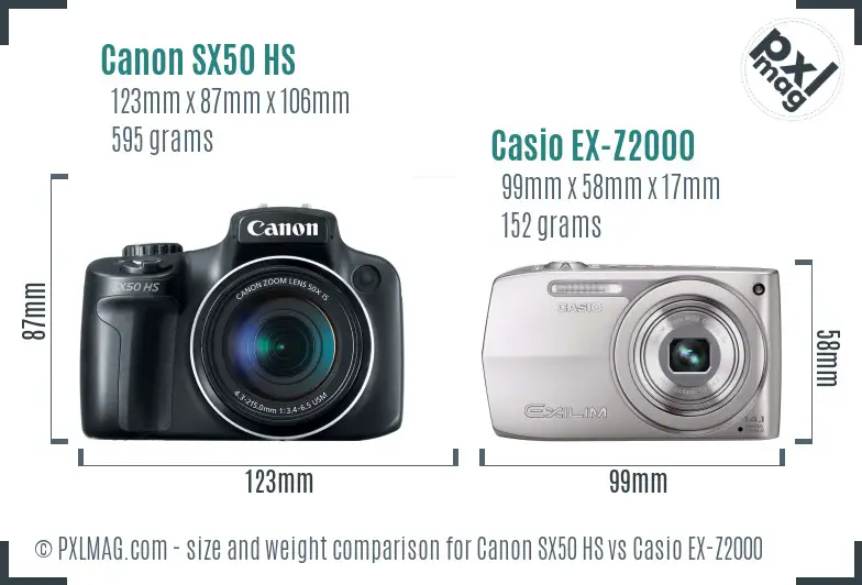 Canon SX50 HS vs Casio EX-Z2000 size comparison