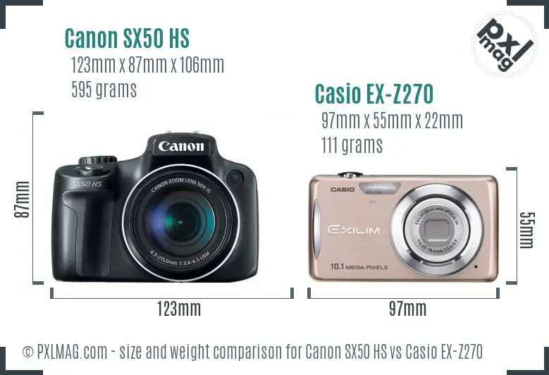 Canon SX50 HS vs Casio EX-Z270 size comparison Canon SX50 HS vs Casio EX-Z270 size comparison