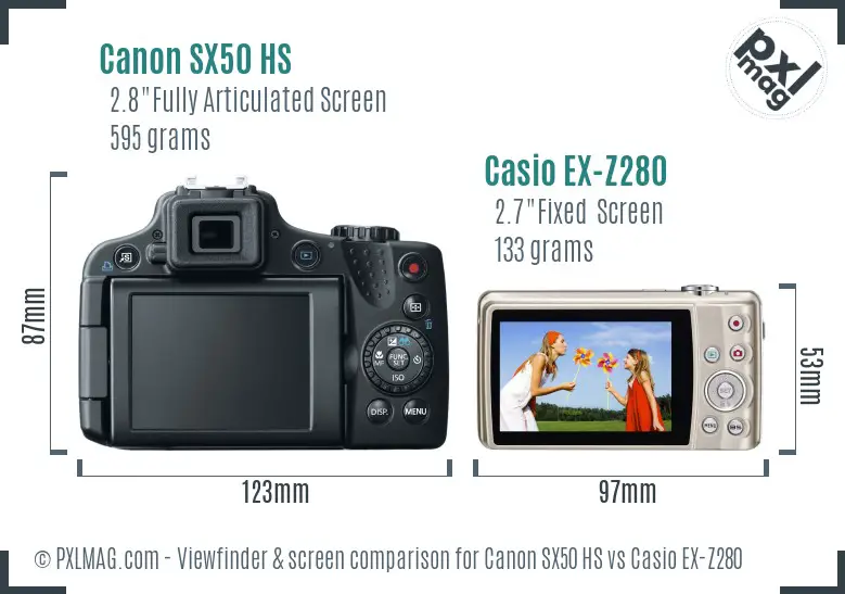 Canon SX50 HS vs Casio EX-Z280 Screen and Viewfinder comparison