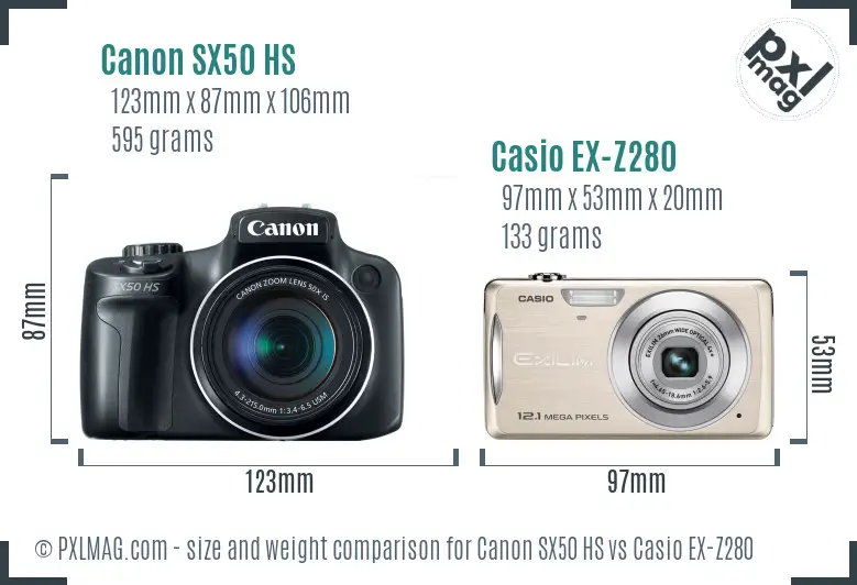 Canon SX50 HS vs Casio EX-Z280 size comparison