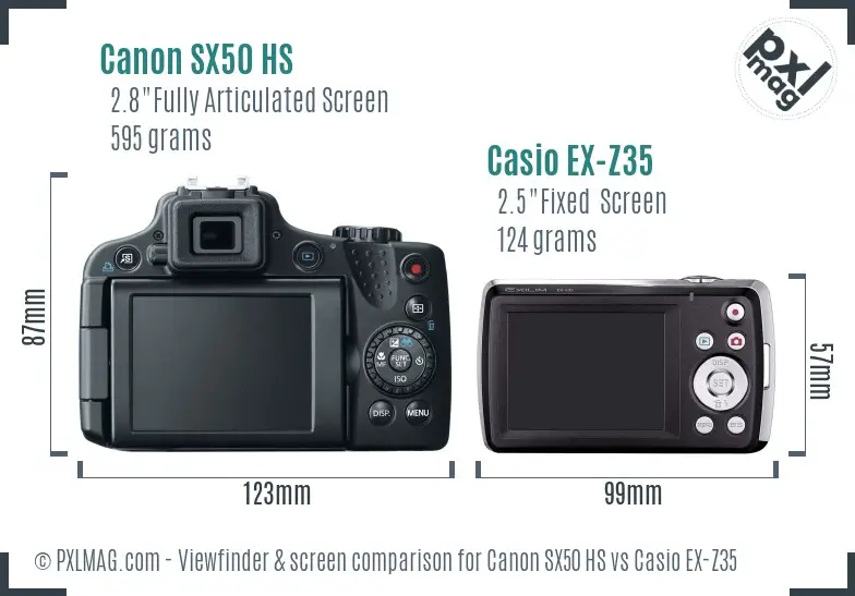 Canon SX50 HS vs Casio EX-Z35 Screen and Viewfinder comparison