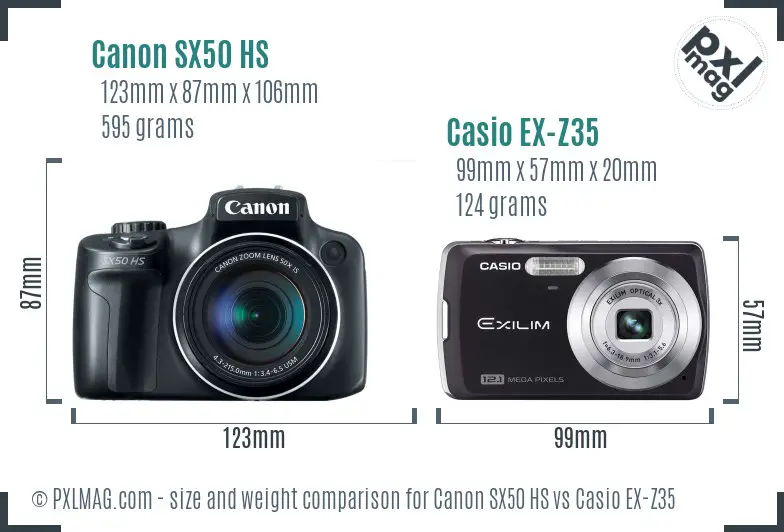 Canon SX50 HS vs Casio EX-Z35 size comparison