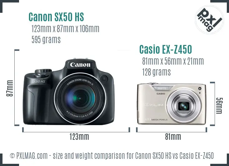 Canon SX50 HS vs Casio EX-Z450 size comparison Canon SX50 HS vs Casio EX-Z450 size comparison