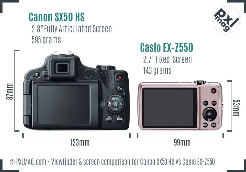 Canon SX50 HS vs Casio EX-Z550 Screen and Viewfinder comparison