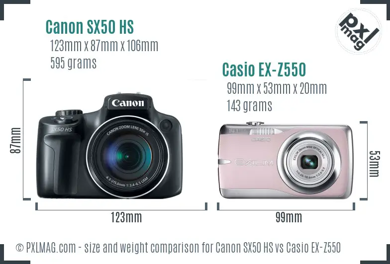 Canon SX50 HS vs Casio EX-Z550 size comparison
