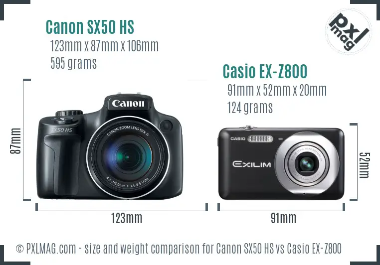 Canon SX50 HS vs Casio EX-Z800 size comparison