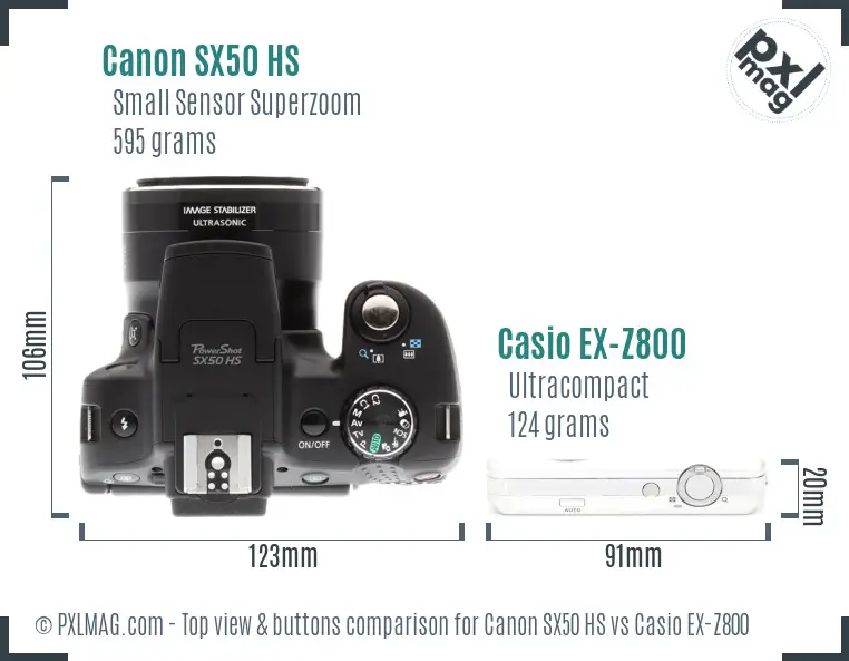 Canon SX50 HS vs Casio EX-Z800 top view buttons comparison