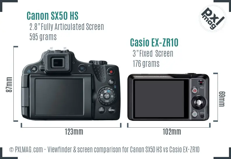 Canon SX50 HS vs Casio EX-ZR10 Screen and Viewfinder comparison