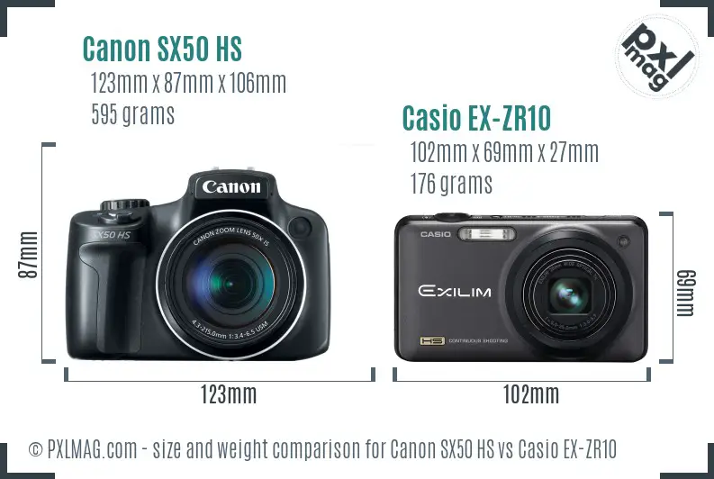 Canon SX50 HS vs Casio EX-ZR10 size comparison