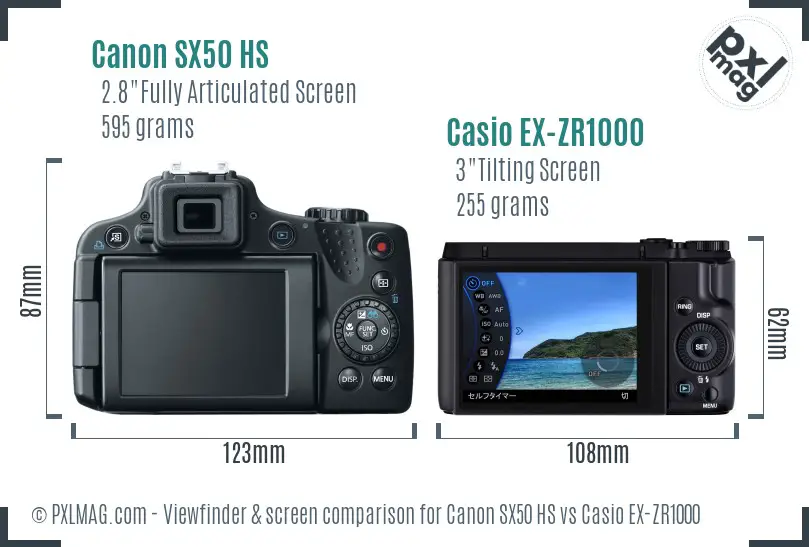 Canon SX50 HS vs Casio EX-ZR1000 Screen and Viewfinder comparison