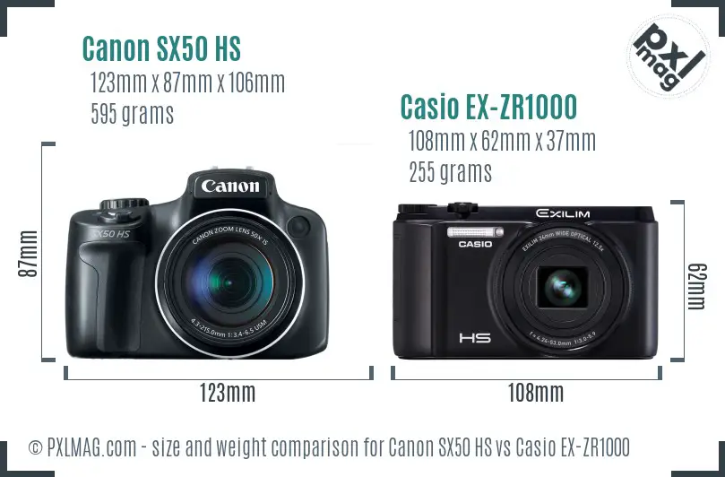 Canon SX50 HS vs Casio EX-ZR1000 size comparison