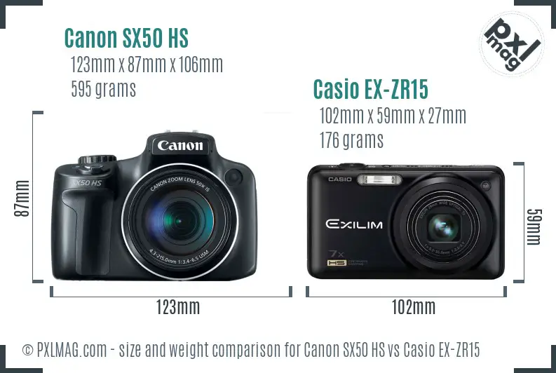 Canon SX50 HS vs Casio EX-ZR15 size comparison