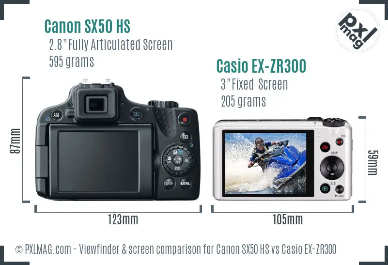 Canon SX50 HS vs Casio EX-ZR300 Screen and Viewfinder comparison