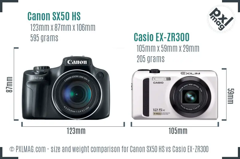 Canon SX50 HS vs Casio EX-ZR300 size comparison