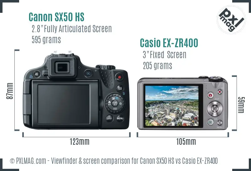 Canon SX50 HS vs Casio EX-ZR400 Screen and Viewfinder comparison