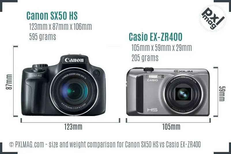 Canon SX50 HS vs Casio EX-ZR400 size comparison