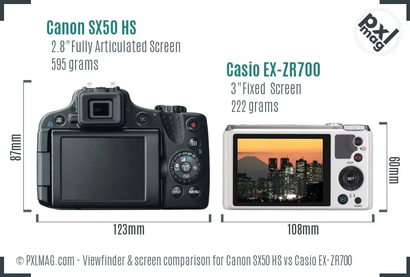Canon SX50 HS vs Casio EX-ZR700 Screen and Viewfinder comparison