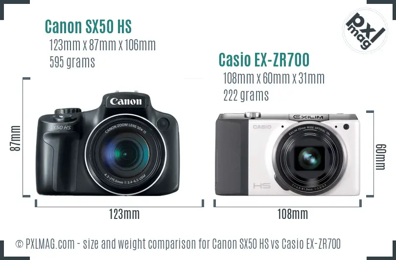 Canon SX50 HS vs Casio EX-ZR700 size comparison