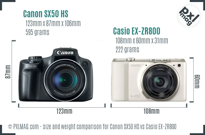 Canon SX50 HS vs Casio EX-ZR800 size comparison Canon SX50 HS vs Casio EX-ZR800 size comparison