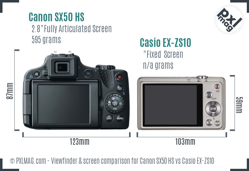 Canon SX50 HS vs Casio EX-ZS10 Screen and Viewfinder comparison