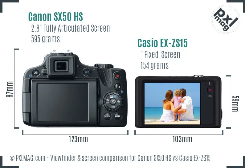 Canon SX50 HS vs Casio EX-ZS15 Screen and Viewfinder comparison